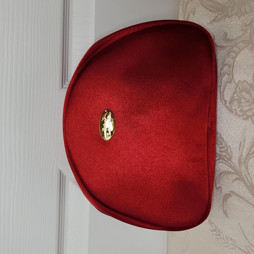 Christian Dior parfums small red satin cosmetic travel bag